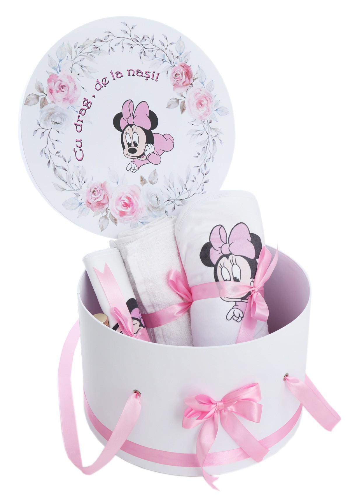 Trusou complet pentru botez de fete personalizat cu Minnie, trusou, lumanare, rochita si pantofiori, roz, 12 piese, Recostore®, REC2690 - imagine 6