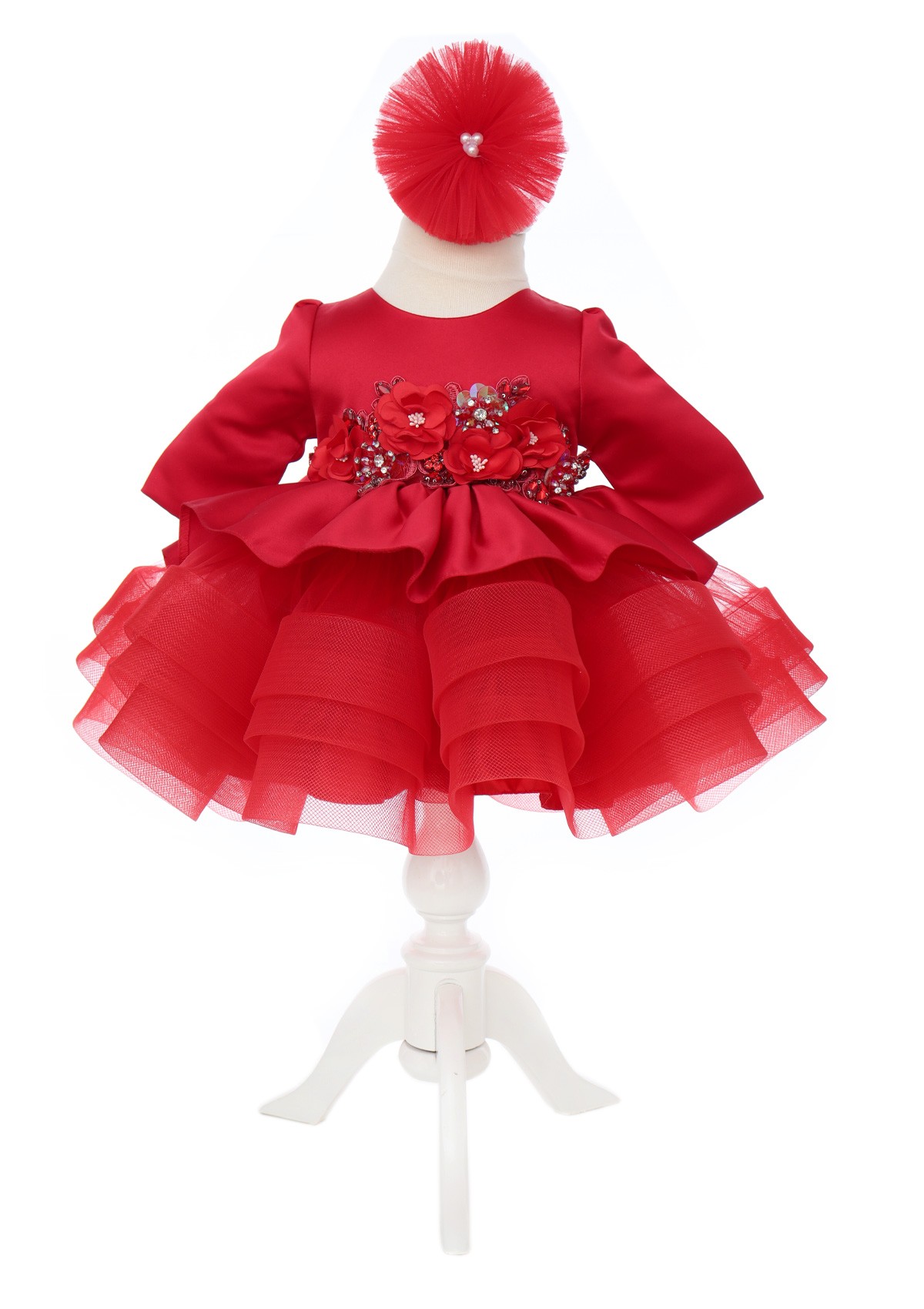 Trusou complet pentru botez de fete, trusou simplu, lumanare, rochita cu bentita si pantofiori, rosu, 12 piese, Recostore®, REC2691 - imagine 2
