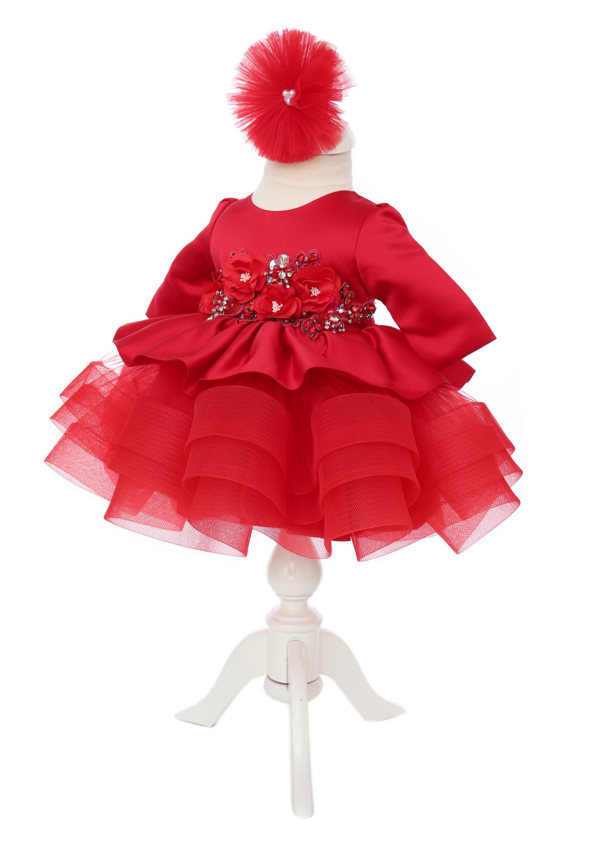 Trusou complet pentru botez de fete, trusou simplu, lumanare, rochita cu bentita si pantofiori, rosu, 12 piese, Recostore®, REC2691 - imagine 3