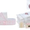 Trusou complet pentru botez de fete personalizat cu lebada, trusou, lumanare, rochita cu bentita si pantofiori, roz, 12 piese, Recostore®, REC2698 - imagine 12