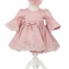 Trusou complet pentru botez de fete, trusou, lumanare, rochita cu maneci tip clopot si  pantofiori, roz pudrat, 12 piese,  Recostore®, REC2699 - imagine 2