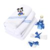 Trusou complet pentru botez de baieti personalizat cu Mickey Mouse, lumanare cu Mickey Mouse, costum si pantofiori, albastru electric, 15 piese, Recostore®, REC2701 - imagine 8