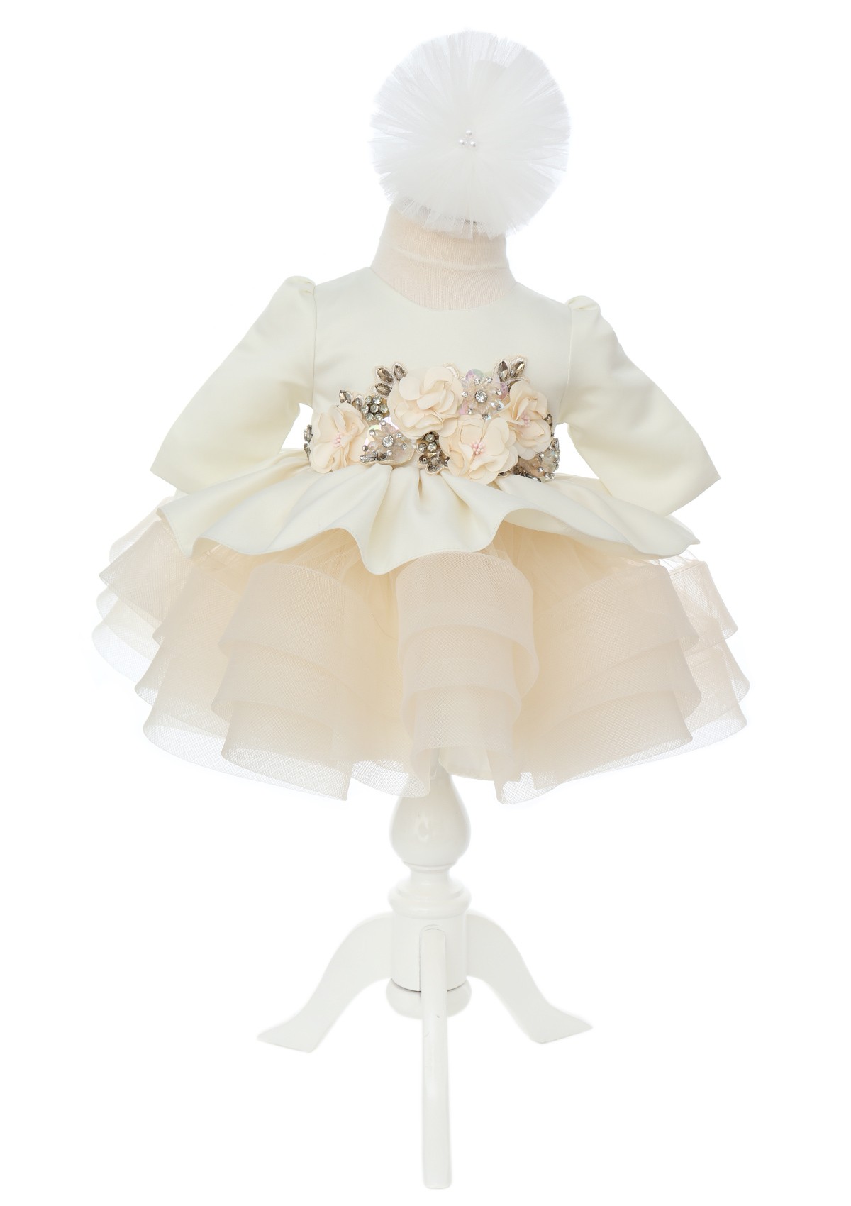 Trusou complet pentru botez de fete personalizat cu lebada, trusou brodat, lumanare, rochita cu bentita si pantofiori, ivoire, 12 piese, Recostore®, REC2702 - imagine 2
