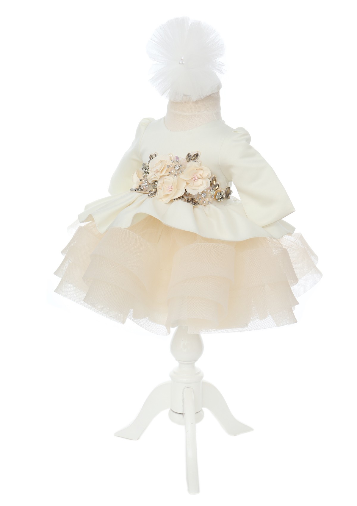 Trusou complet pentru botez de fete personalizat cu lebada, trusou brodat, lumanare, rochita cu bentita si pantofiori, ivoire, 12 piese, Recostore®, REC2702 - imagine 3