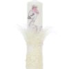 Trusou complet pentru botez de fete personalizat cu lebada, trusou brodat, lumanare, rochita cu bentita si pantofiori, ivoire, 12 piese, Recostore®, REC2702 - imagine 7