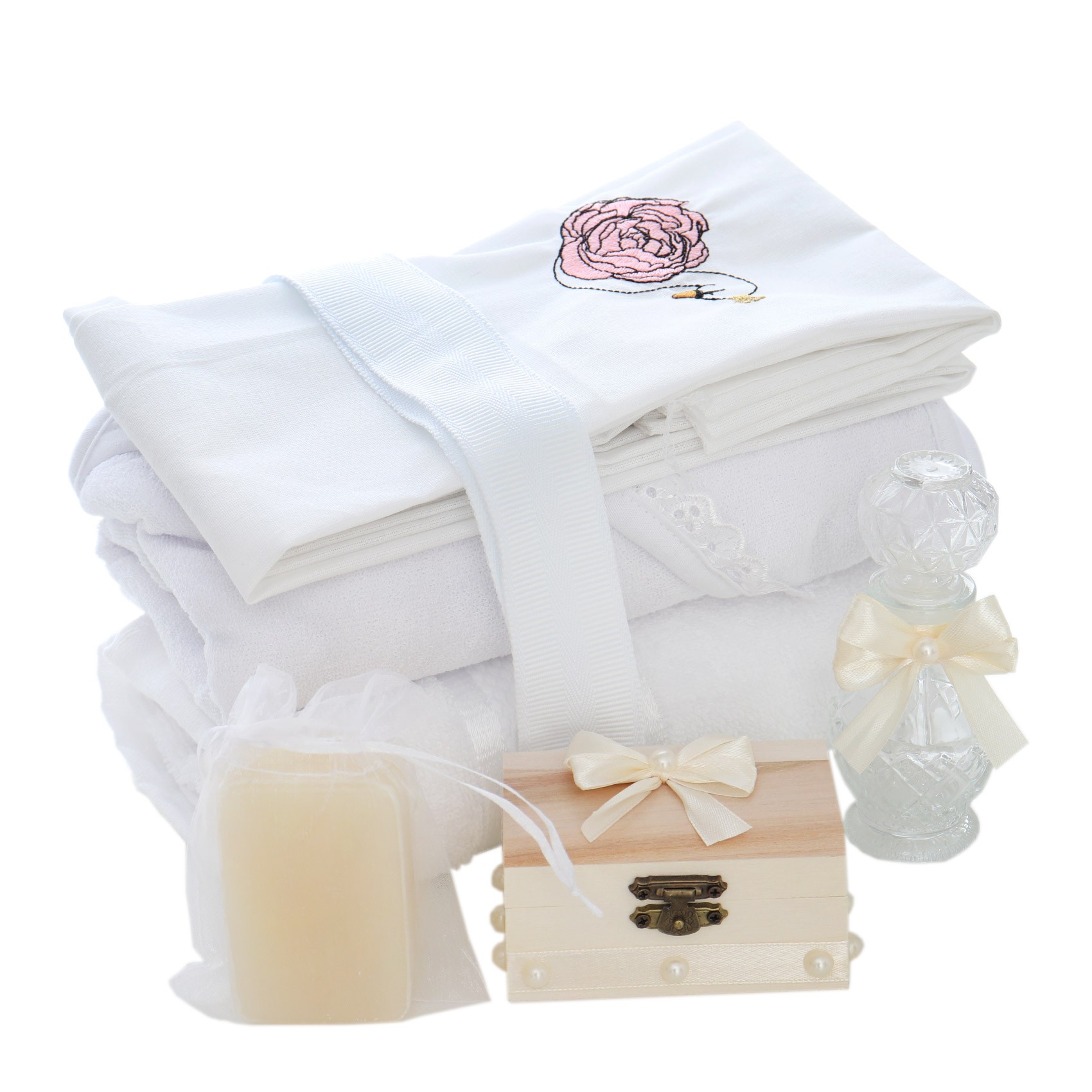 Trusou complet pentru botez de fete personalizat cu lebada, trusou brodat, lumanare, rochita cu bentita si pantofiori, ivoire, 12 piese, Recostore®, REC2702 - imagine 10