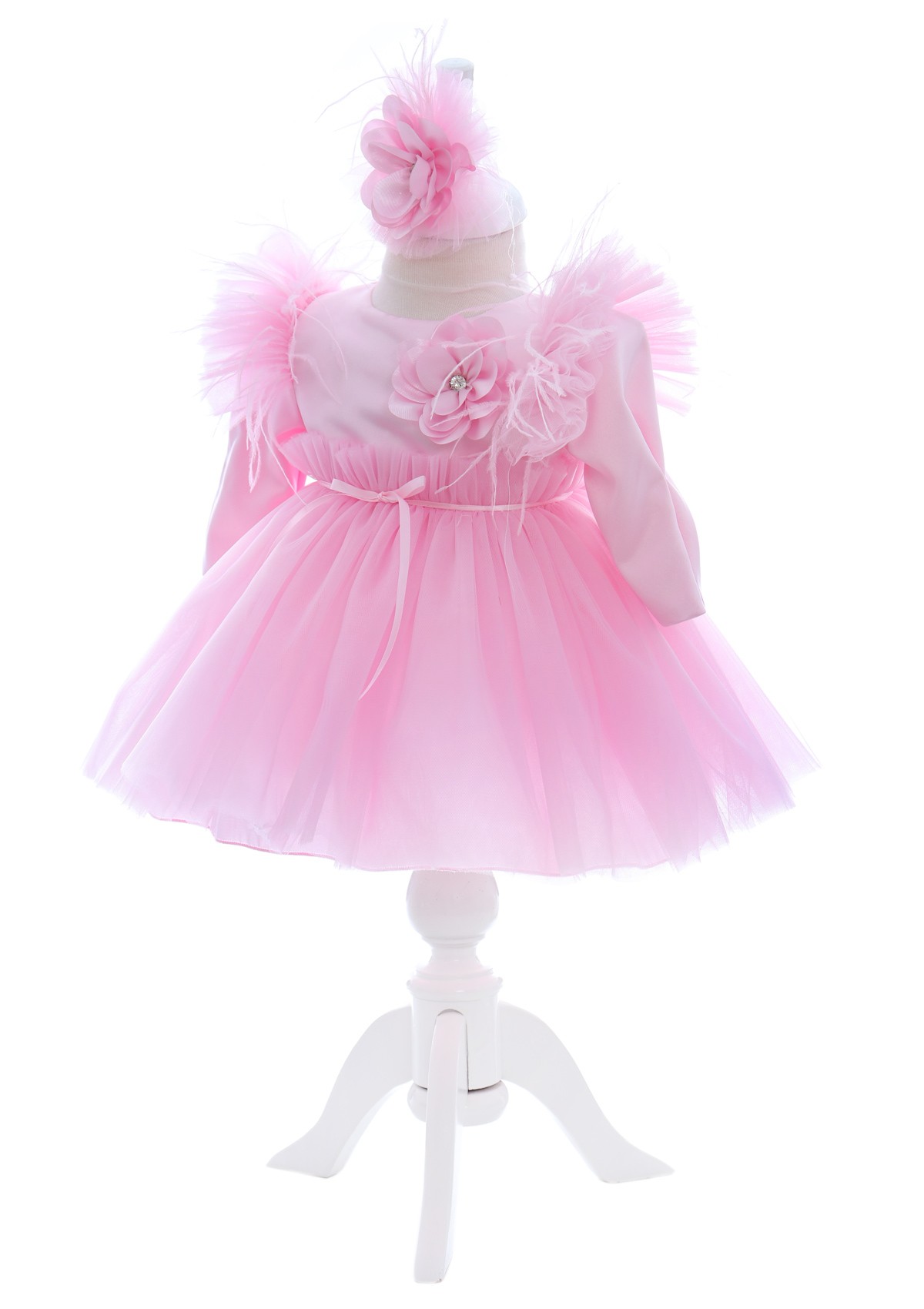 Trusou complet pentru botez de fete personalizat cu ingeras, trusou, lumanare, rochita cu bentita si pantofiori, roz, 10 piese, Recostore®, REC2703 - imagine 3