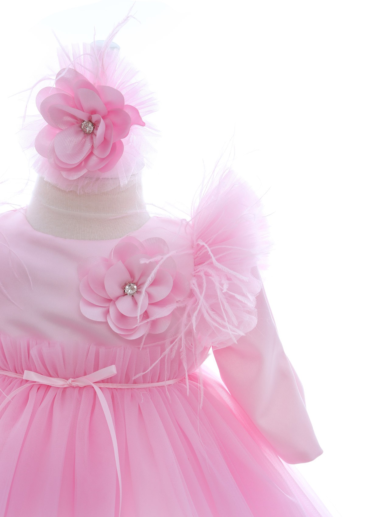 Trusou complet pentru botez de fete personalizat cu ingeras, trusou, lumanare, rochita cu bentita si pantofiori, roz, 10 piese, Recostore®, REC2703 - imagine 4