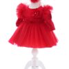 Trusou complet pentru botez de fete personalizat cu Minnie Mouse, trusou brodat, lumanare, rochita cu bentita si pantofiori, rosu, 12 piese,  Recostore®, REC2735 - imagine 2