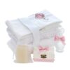 Trusou complet pentru botez de fete personalizat cu Lebada, trusou brodat, lumanare, rochita cu bolero, turban si pantaloni si pantofiori, roz pudrat, 14 piese,  Recostore®, REC2736 - imagine 11