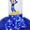 Lumanare albastru electric pentru botez, cu Mickey Mouse imprimat, tulle albastru electric si funda cu buline, 40x7 cm, REC131