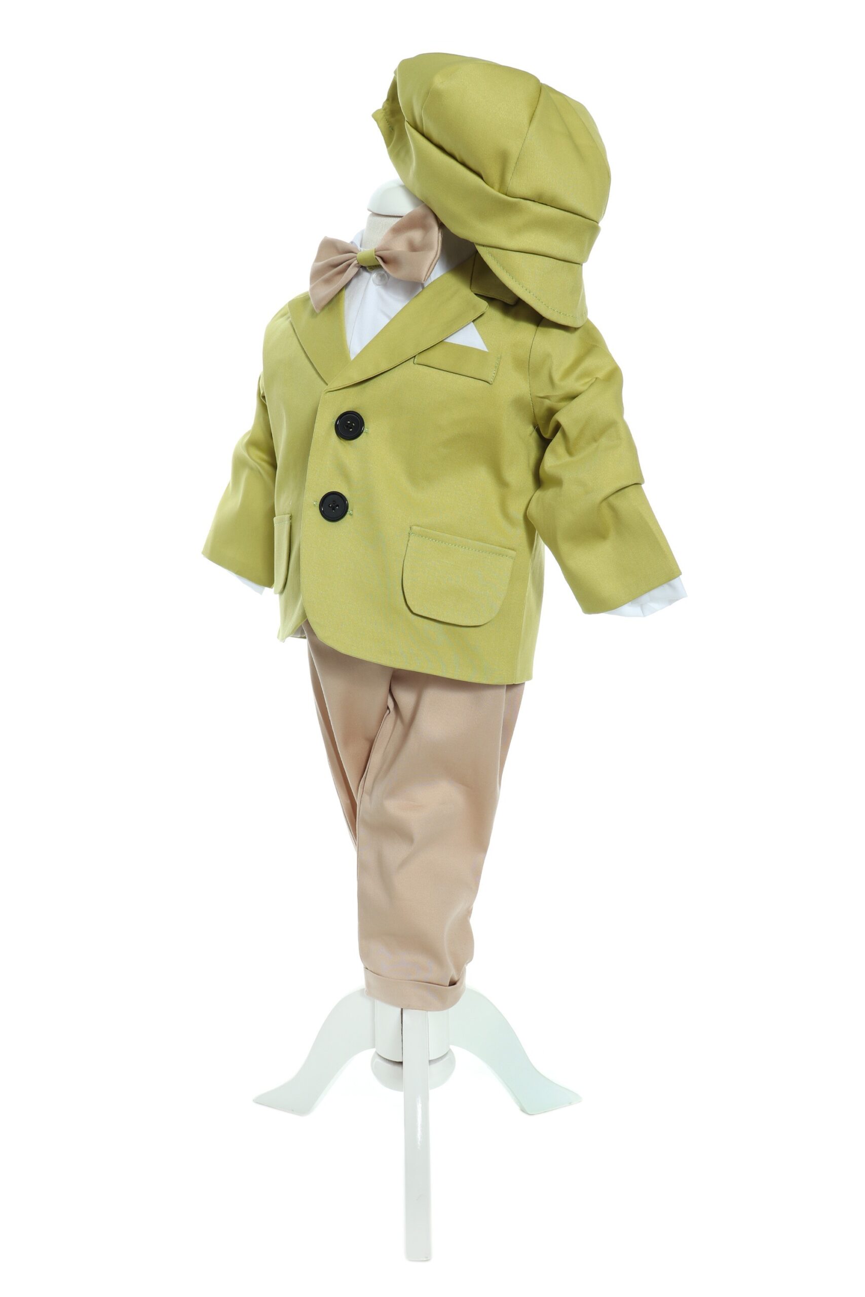 Trusou complet pentru botez de baieti personalizat cu ursulet, lumanare cu Ursulet, costum si pantofiori, Verde olive, 14 piese, Recostore®, REC2755 - imagine 2