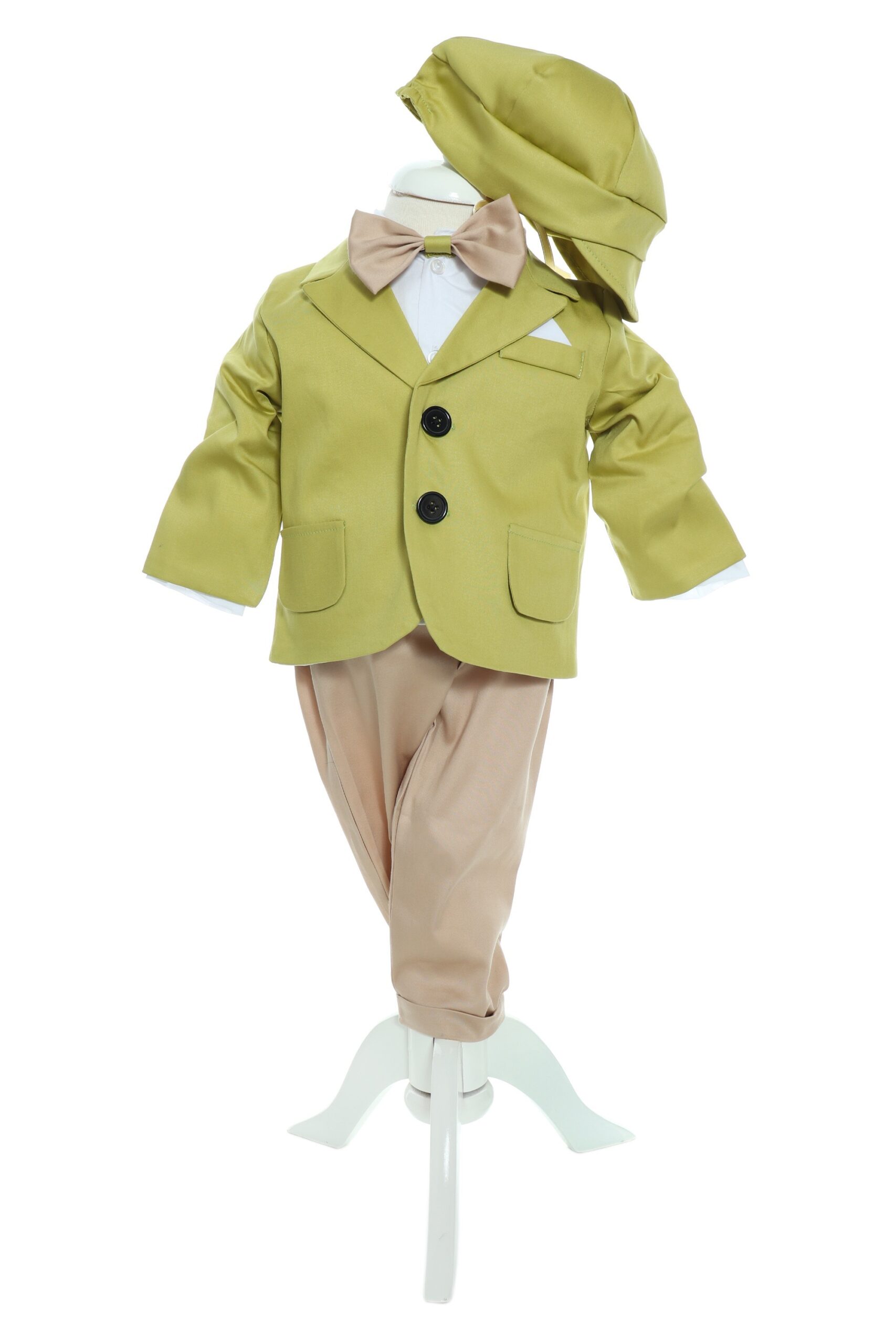 Trusou complet pentru botez de baieti personalizat cu ursulet, lumanare cu Ursulet, costum si pantofiori, Verde olive, 14 piese, Recostore®, REC2755 - imagine 3