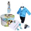 Trusou complet pentru botez de baieti personalizat cu Mickey Mouse, lumanare cu Mickey, costum si pantofiori, Turcoaz, 15 piese, Recostore®, REC2757
