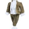 Costum de print, catifea bej, pentru botez, 5 piese, camasa, sacou, pantaloni, palarie, botosi, pentru baieti, REC35 - imagine 2