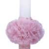 Lumanare roz „Cu drag, de la Nasi” pentru botez, cu tulle roz, broderie si funda, 40x7 cm, REC88 - imagine 2