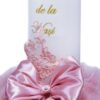 Lumanare roz „Cu drag, de la Nasi” pentru botez, cu tulle roz, broderie si funda, 40x7 cm, REC88 - imagine 3