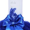 Lumanare albastru electric „Cu drag, de la Nasi” pentru botez, cu tulle albastru, broderie si funda, 40x7 cm, REC95 - imagine 2