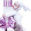 Lumanare roz pudrat pentru botez, cu iepuras alb, tulle roz pudrat si funda, 30x5 cm, REC98 - imagine 3