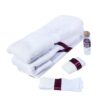 Trusou pentru botez, alb-visiniu, cu ingeras brodat, 6 piese, sticla mir, sapun, panza mir, fasa, prosop cu capison, prosop preot, REC275 - imagine 3