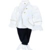 Costum de print, brocart, alb-bleumarin, pentru botez, 5 piese, camasa, sacou, pantaloni, palarie, botosi, pentru baieti REC1126 - imagine 2
