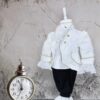 Costum de print, brocart, alb-bleumarin, pentru botez, 5 piese, camasa, sacou, pantaloni, palarie, botosi, pentru baieti REC1126 - imagine 7