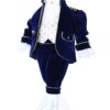 Costum bleumarin din catifea, Micul Print, pentru botez, 5 piese, camasa, sacou, pantaloni, palarie, botosi, pentru baieti, REC844 - imagine 2