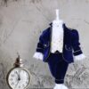 Costum bleumarin din catifea, Micul Print, pentru botez, 5 piese, camasa, sacou, pantaloni, palarie, botosi, pentru baieti, REC844 - imagine 6