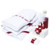 Set complet pentru botez, Micul Print, lumanare cu papion visiniu si bebe print aplicat pe lumanare, costum din catifea visiniu, trusou brodat cu coroana de print si mesajul "Cu drag de la nasi", 14 piese, REC905 - imagine 6