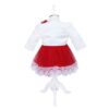 Set complet pentru botez, lumanare glob cu tulle rosu, rochie alb-rosie din tulle si satin, trusou brodat cu mesajul "Azi m-am crestinat" si pantofiori, 11 piese, REC949 - imagine 6