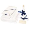 Trusou alb-bleumarin pentru botez, imprimat "Cu mult drag de la nasi" 7 piese, sticla mir, sapun, panza mir, pled baita, fasa, prosop cu capison, prosop preot,  REC1245 - imagine 3