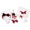 Trusou complet pentru botez, 10 piese, alb-visiniu, 100% bumbac