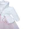 Rochie roz pentru botez, bolero bentita si pantaloni stil gogosar