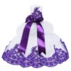 Lumanare tip fusta pentru botez din tulle alb stralucitor si dantela mov,  45x7 cm, REC1449