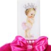 Lumanare tip glob cu bebe printesa pentru botez, tulle ciclam si fundita, 35x7 cm, REC1460
