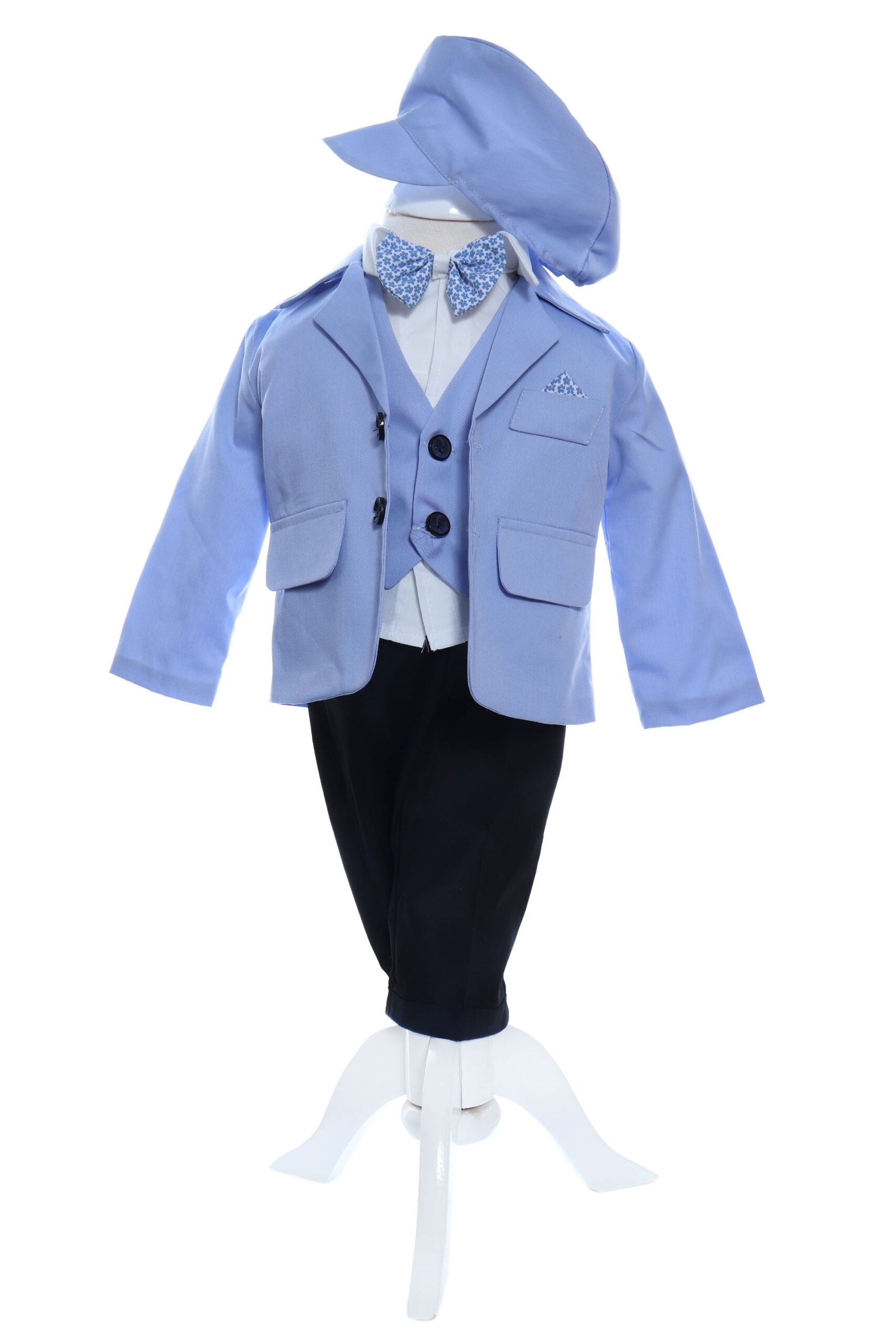 Costum bleu elegant pentru bebelusi, sacou din bumbac, 5 piese, Recostore®, REC2104 - imagine 5
