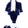 Costum bleumarin din catifea, Micul Print, pentru botez, 5 piese, camasa, sacou, pantaloni, palarie, botosi, pentru baieti, REC844 - imagine 10