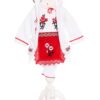 Costum popular alb-rosu, 6 piese, haina groasa cu gluga, rochie, pantaloni, fota, batic, botosei pentru fete, REC1846 - imagine 6