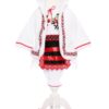 Costum popular alb-rosu, 6 piese, haina groasa cu gluga, rochie, pantaloni, fota, batic, botosei pentru fete, REC1847 - imagine 7