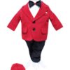 Costum rosu pentru botez, 5 piese, camasa, papion, pantaloni, sacou, bascuta pentru baieti, REC40 - imagine 11