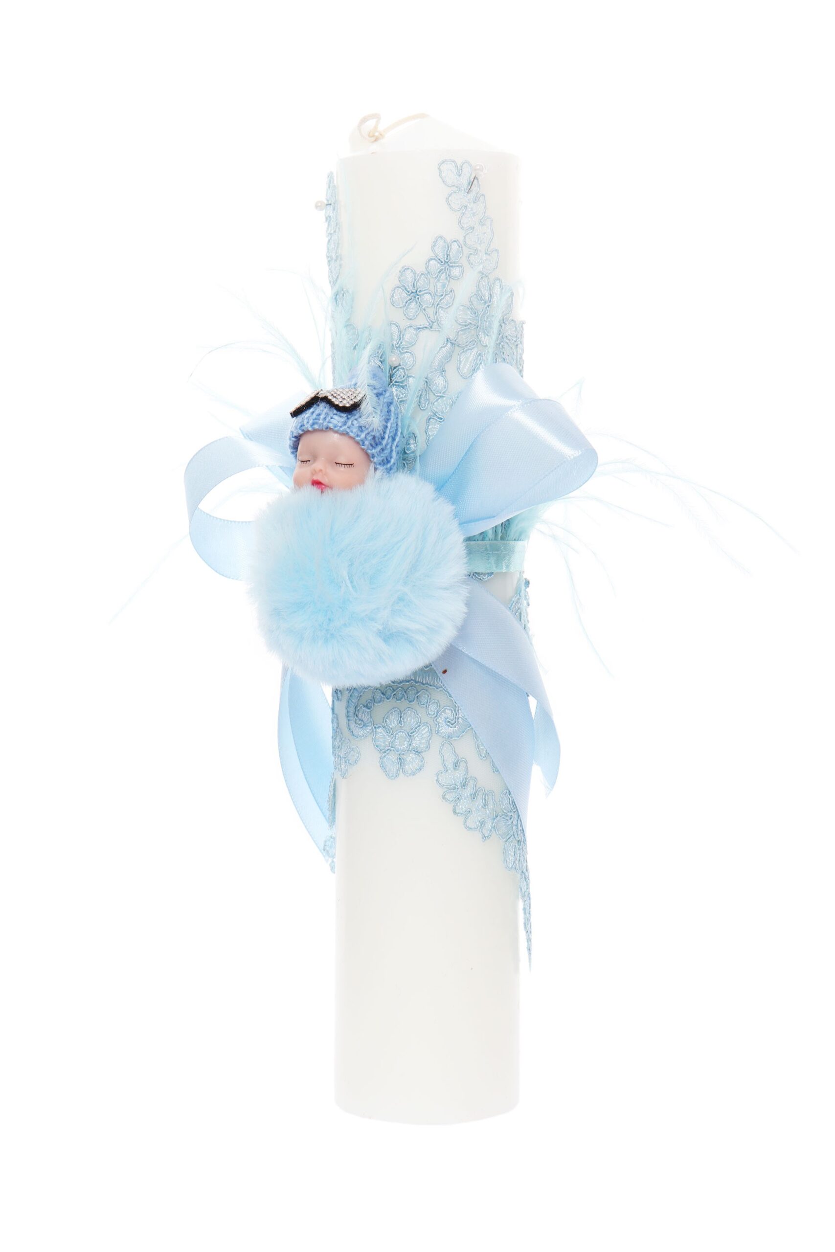 Lumanare bleu de botez cu bebelus atasat, 35x7 cm, Recostore, REC1918 - imagine 5