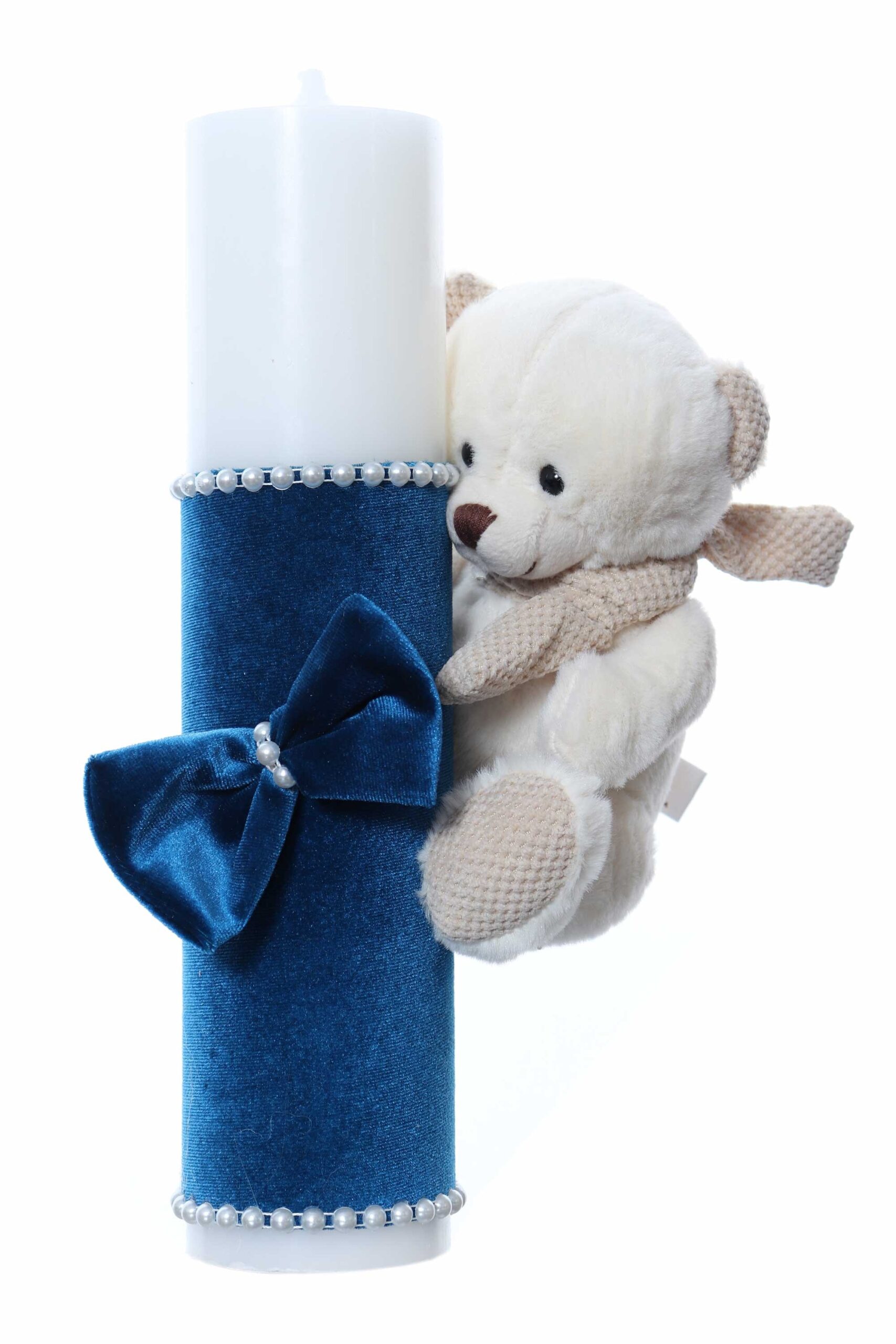 Lumanare botez accesorizata cu catifea turcoaz si ursulet de plus, 28 cm, Recostore®, REC2168 - imagine 4