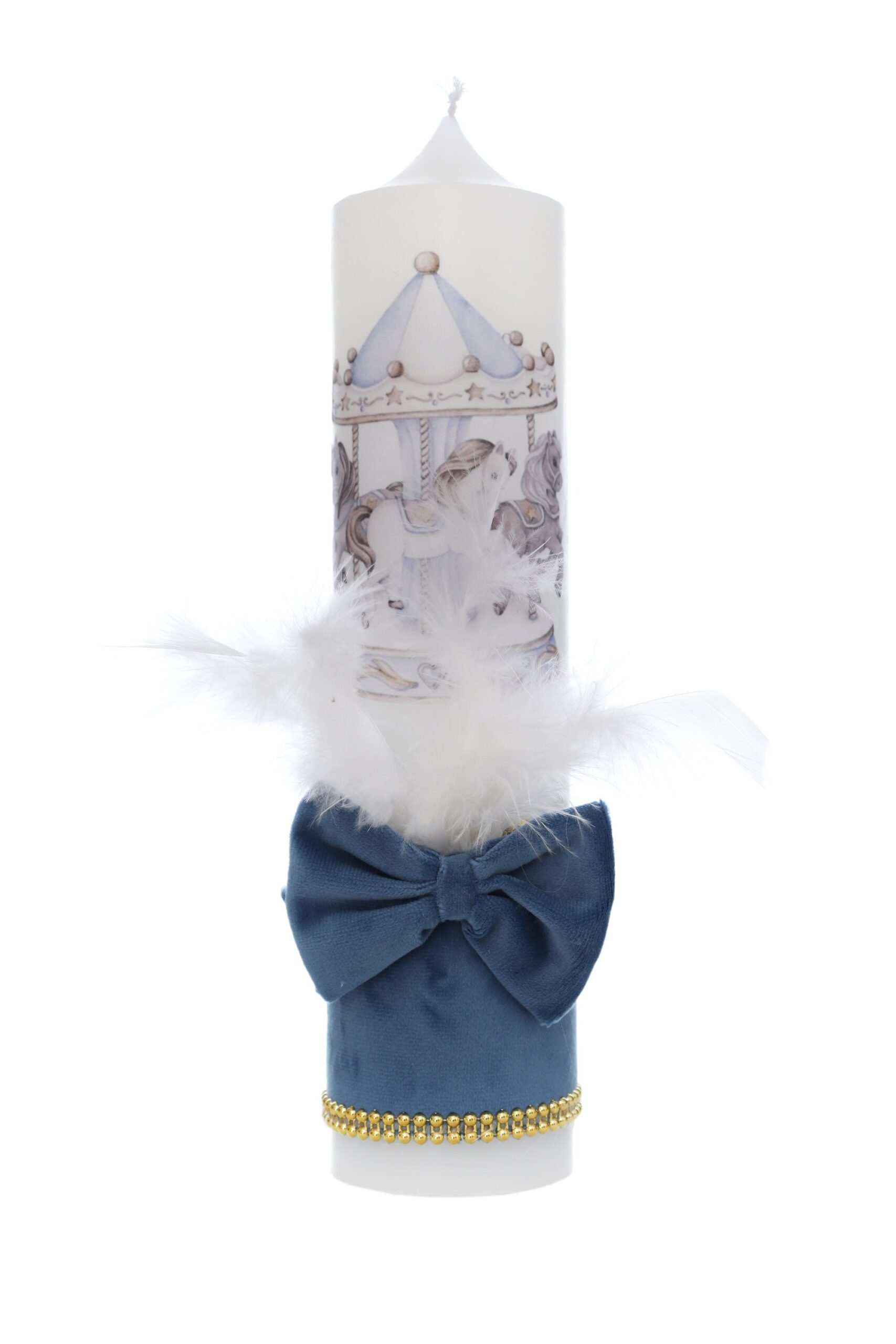 Lumanare botez baieti, model cu Carusel, 30x7 cm, bleu, Recostore®, REC5002/26 - imagine 4