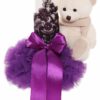 Lumanare botez cu tulle mov tip glob si cu ursulet de plus atasat, 35x7 cm, Recostore, REC1856 - imagine 5