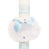 Lumanare pentru botez, cu fluturi, tulle alb si dantela bleu, 40x6 cm, REC1259 - imagine 4