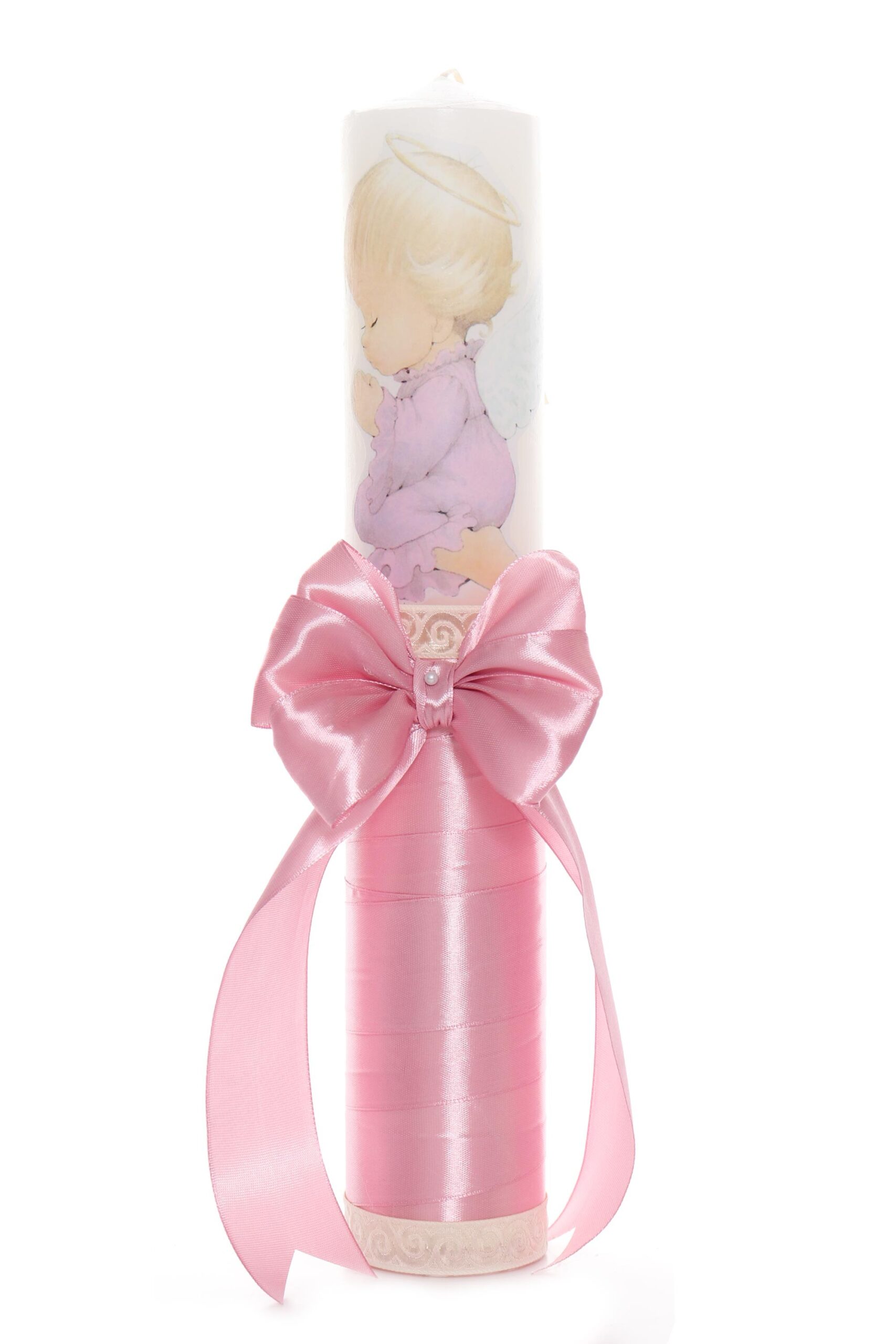 Lumanare roz cu ingeras pentru botez, 40x7 cm, Recostore, REC1739 - imagine 4