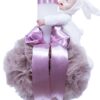 Lumanare roz pudrat pentru botez, cu iepuras alb, tulle roz pudrat si funda, 30x5 cm, REC98 - imagine 4