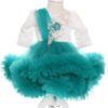 Rochie alb-verde menta cu volanase si broderie aplicata pentru botez, 2 piese, rochie si bentita, Recostore, REC1687 - imagine 6