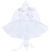 Rochie alba cu aplicatii florale decorative si volanase pentru botez, 2 piese, rochie, bentita, REC842 - imagine 7