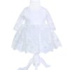 Rochie alba cu broderie ivoire pentru botez, 2 piese, rochie, bentita, REC834 - imagine 5